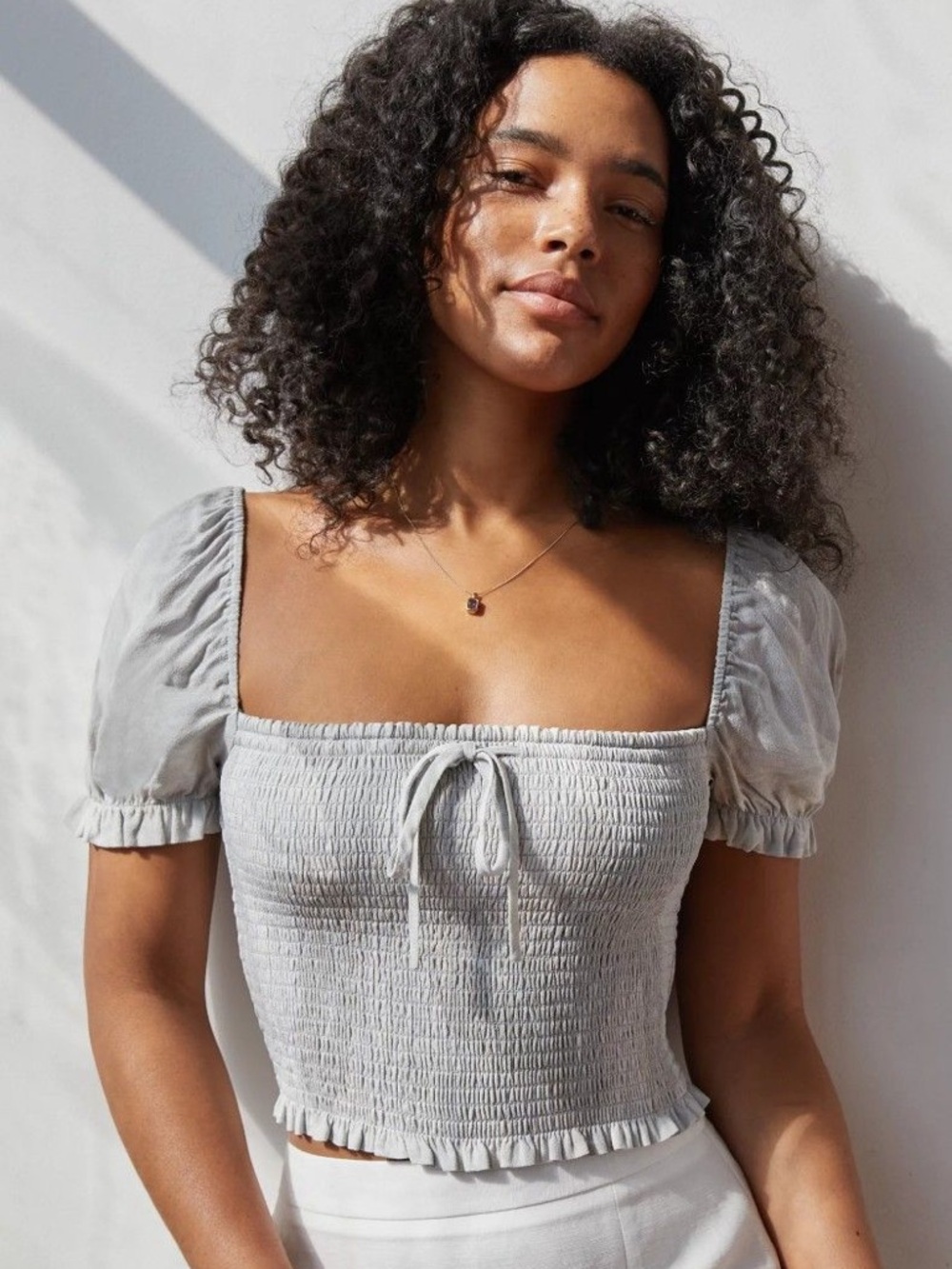 Wilfred Smocked Square-Neck Crop Top in Black